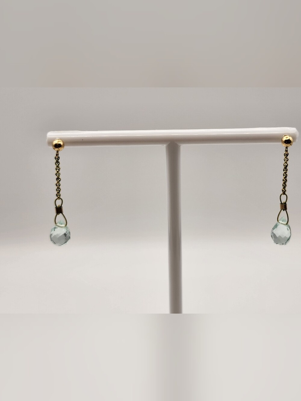 14K Yellow Gold Aquamarine Briolette Chain Drop Earrings